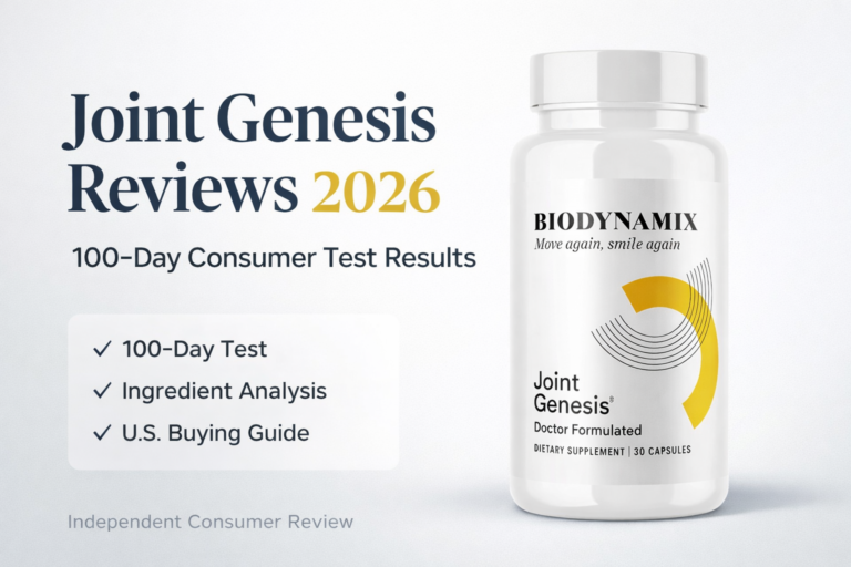 Joint Genesis Reviews 2026 featured image showing Biodynamix bottle with 100-day consumer test results and ingredient analysis summary