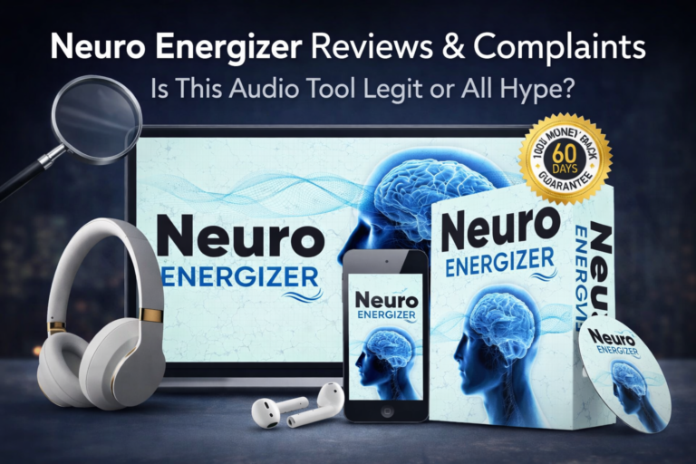 Neuro Energizer Reviews and Complaints 2026 – official product image with audio program display and 60-day money-back guarantee badge