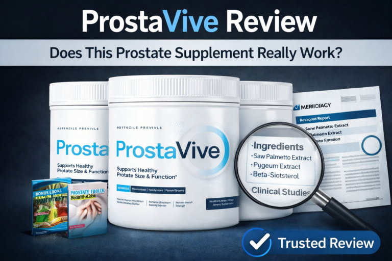 ProstaVive Reviews 2026 featured image showing supplement bottles and ingredient analysis for prostate health support