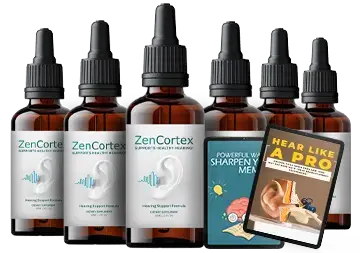 ZenCortex 6 bottle bundle package with bonus guides shown in 2026 hearing support supplement review