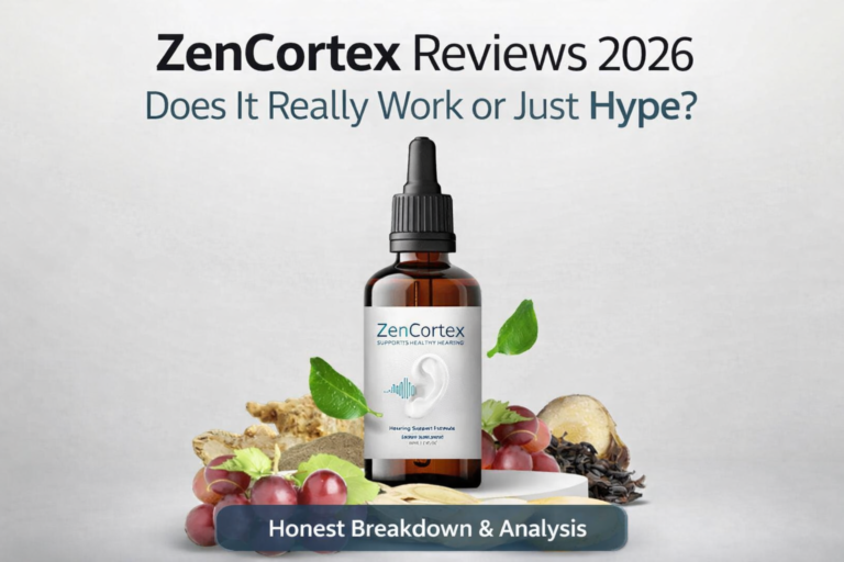 ZenCortex hearing support drops bottle featured in 2026 review article with natural ingredients and honest analysis headline