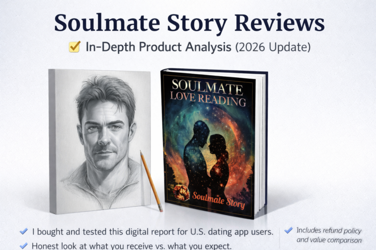 Soulmate Story Reviews 2026 featured image showing digital portrait sketch and soulmate love reading book with in-depth product analysis